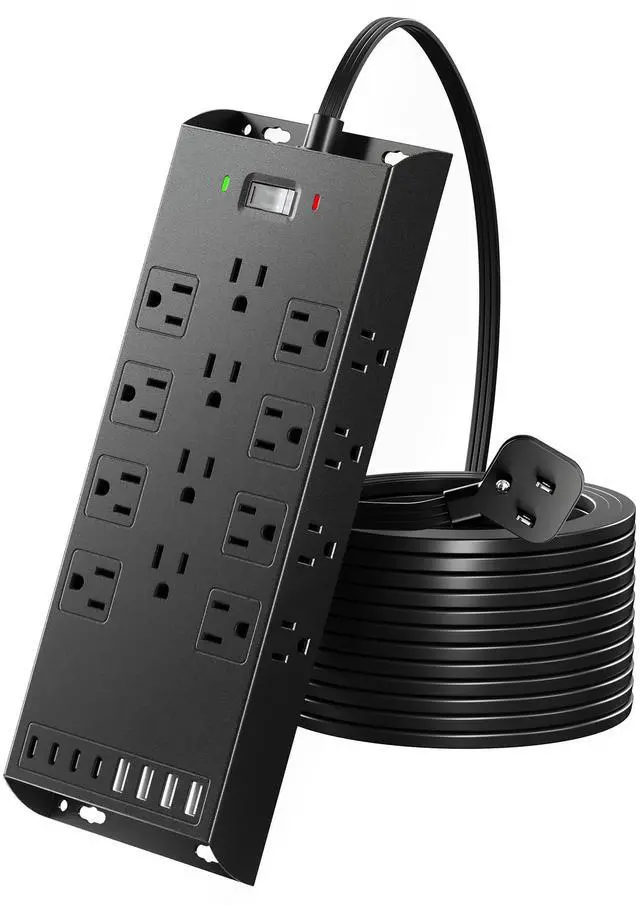 Main image of 4800J Surge Protector Power Strip, 10ft Long Extension Cord | 20 AC Outlets, 8 USB Charging Station, Wall Mountable for Office Workshop