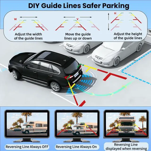 Alt view image 5 of 7 - 4-Wired Backup Camera System, 10.1" HD Touch Monitor for Truck/RV | 1080P Side Rear View Cameras with Quad Split Monitor, DVR Recording Waterproof IR Night Vision for Trailer/Tractor/Semi-Truck