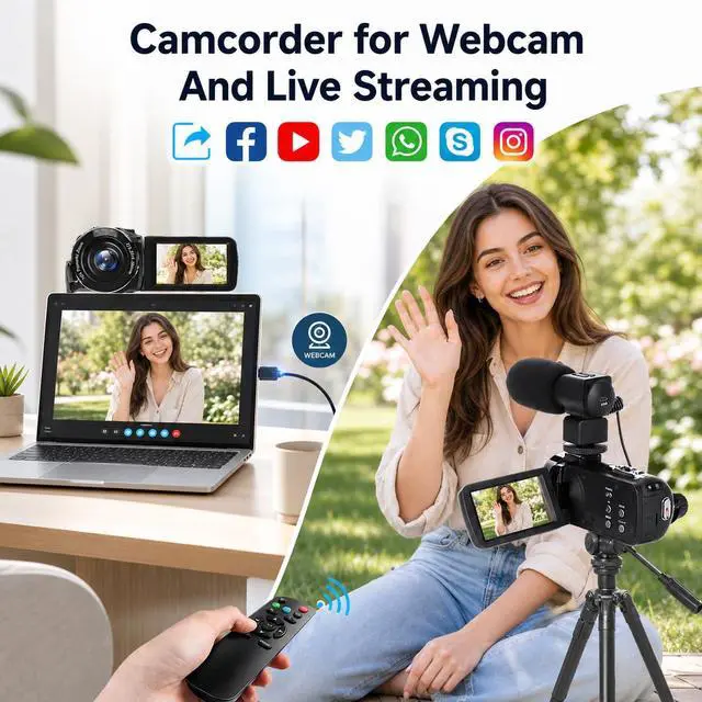 Alt view image 5 of 7 - Video Camera 8K Camcorder 48MP UHD WiFi Vlogging Camera for YouTube | 15FPS UHD Recording, WiFi Transfer, IR Night Vision, 18X Zoom, Fill Light, Mic, Stabilizer, Lens Hood, Remote, 2 Batteries