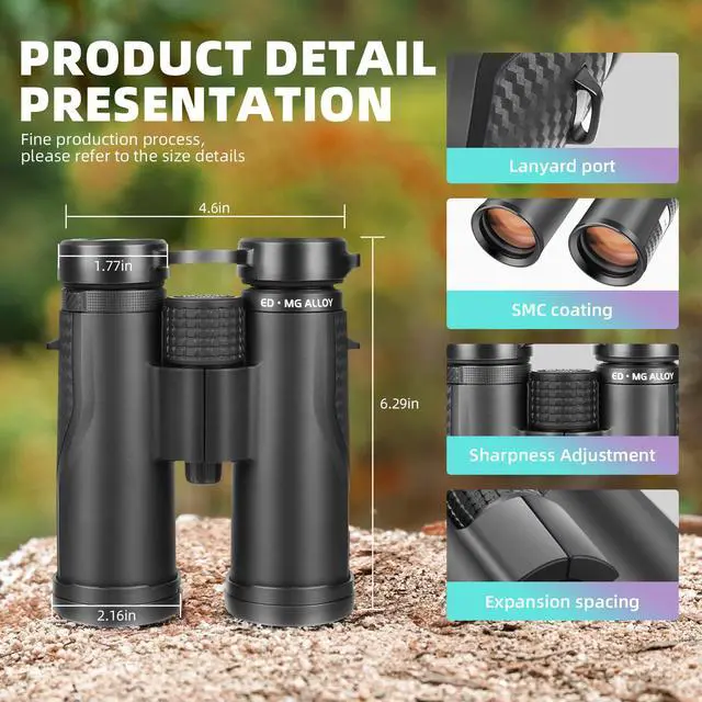 Alt view image 6 of 7 - Premium ED HD Binoculars 8x42 for Adults, Waterproof & Fogproof with Magnesium Alloy Body, BAK4 Prism - High Power Binoculars for Bird Watching, Hunting, Travel & Outdoor Sports, Compact