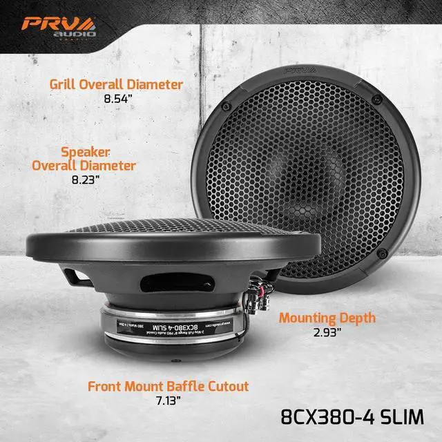 Alt view image 2 of 5 - 8" Shallow Coaxial Car Audio Speaker 2X 8CX380-4 Slim Loudspeaker with Built-in Tweeter Driver and Grill Included 380 Watts 4 Ohm (2 Speakers) Bundle