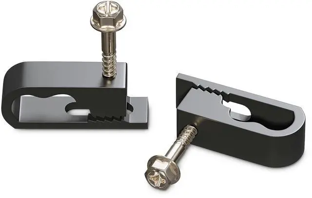 Main image of Dual Cable Clips with Screws - 1/2 Inch Coaxial Cable Clamps Outdoor - Exterior Cord Management for Coax, CAT Ethernet, Electrical Wire - Screw Clamps for Wires on Wall - 50 PCS, Black