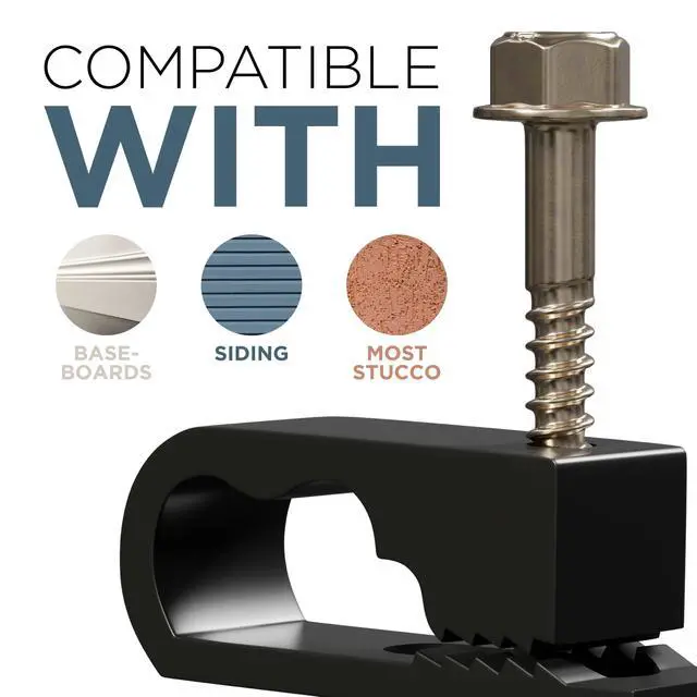 Alt view image 3 of 7 - Dual Cable Clips with Screws - 1/2 Inch Coaxial Cable Clamps Outdoor - Exterior Cord Management for Coax, CAT Ethernet, Electrical Wire - Screw Clamps for Wires on Wall - 50 PCS, Black