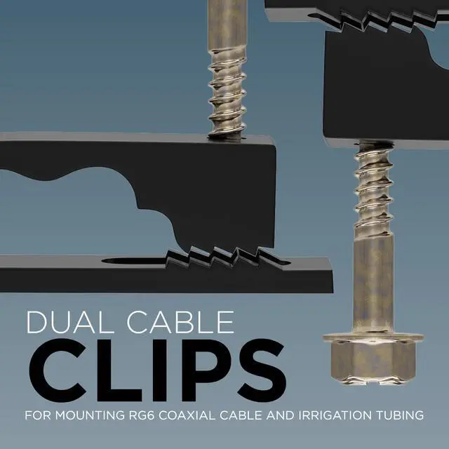 Alt view image 2 of 7 - Dual Cable Clips with Screws - 1/2 Inch Coaxial Cable Clamps Outdoor - Exterior Cord Management for Coax, CAT Ethernet, Electrical Wire - Screw Clamps for Wires on Wall - 50 PCS, Black