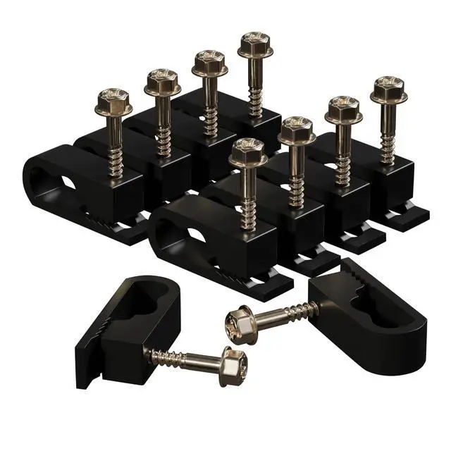 Alt view image 5 of 7 - Dual Cable Clips with Screws - 1/2 Inch Coaxial Cable Clamps Outdoor - Exterior Cord Management for Coax, CAT Ethernet, Electrical Wire - Screw Clamps for Wires on Wall - 50 PCS, Black