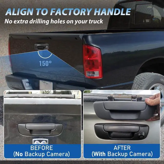 Alt view image 4 of 7 - Tailgate Handle Reverse Camera for 2002-2008 Dodge RAM 1500 2500 3500 Tailgate Latch Door Handle Aftermarket Reversing Back Up Rear View Backup Camera RCA Connector w/ 26FT Extension Harness