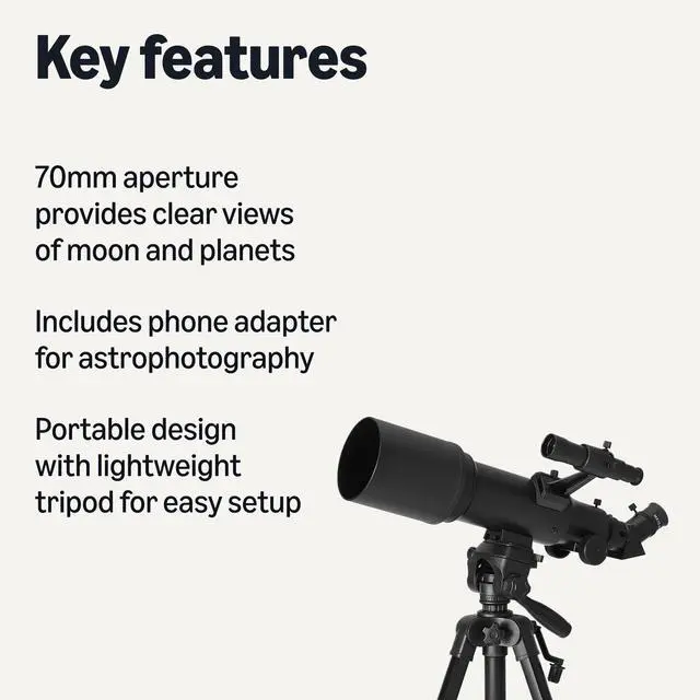 Alt view image 2 of 6 - 70mm Aperture 400mm Astronomical Refracting Telescope with Smartphone Adapter, Wireless Remote, 18X-120X Magnification, Lightweight Tripod, Carry Bag, Black