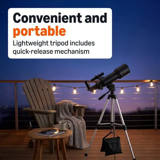 Alt view image 3 of 6 - 70mm Aperture 400mm Astronomical Refracting Telescope with Smartphone Adapter, Wireless Remote, 18X-120X Magnification, Lightweight Tripod, Carry Bag, Black