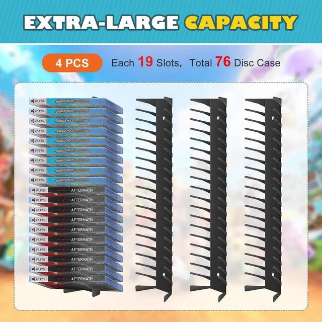 Alt view image 2 of 7 - 4 Pack Wall Mount DVD Storage Shelf for CD & Video Game Case, Holds 72 Disc | Heavy-Duty Metal CD Rack for PS5 PS4 Xbox Switch - Floating DVD Media Storage Holder & Game Organizer for Gaming Room
