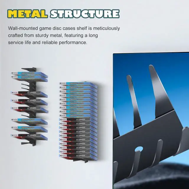 Alt view image 7 of 7 - 4 Pack Wall Mount DVD Storage Shelf for CD & Video Game Case, Holds 72 Disc | Heavy-Duty Metal CD Rack for PS5 PS4 Xbox Switch - Floating DVD Media Storage Holder & Game Organizer for Gaming Room