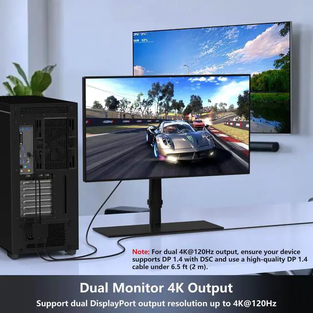 Alt view image 2 of 7 - Displayport MST Hub, 4K@120Hz Display Port Splitter for Dual Monitors, DP to Dual DP Adapter 1 in 2 Out, DisplayPort Splitter Extended Display, Monitor Splitter for Laptop, Desktop, Graphics Card