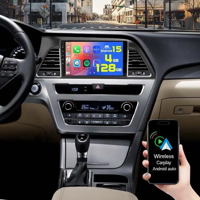 Main image of 4+128G 9'' Android 15 Car Stereo for Hyundai Sonata 2015-2017 | In-Cell Touchscreen Wireless Carplay Android Auto, 5G WiFi Bluetooth 5.0, Mirror Link GPS SWC FM/RDS/EQ, Backup Cam+Mic