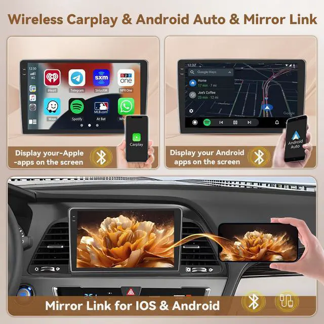 Alt view image 3 of 7 - 4+128G 9'' Android 15 Car Stereo for Hyundai Sonata 2015-2017 | In-Cell Touchscreen Wireless Carplay Android Auto, 5G WiFi Bluetooth 5.0, Mirror Link GPS SWC FM/RDS/EQ, Backup Cam+Mic
