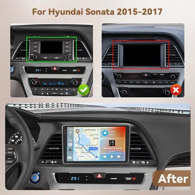Alt view image 2 of 7 - 4+128G 9'' Android 15 Car Stereo for Hyundai Sonata 2015-2017 | In-Cell Touchscreen Wireless Carplay Android Auto, 5G WiFi Bluetooth 5.0, Mirror Link GPS SWC FM/RDS/EQ, Backup Cam+Mic