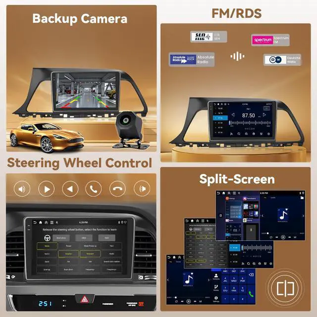 Alt view image 6 of 7 - 4+128G 9'' Android 15 Car Stereo for Hyundai Sonata 2015-2017 | In-Cell Touchscreen Wireless Carplay Android Auto, 5G WiFi Bluetooth 5.0, Mirror Link GPS SWC FM/RDS/EQ, Backup Cam+Mic
