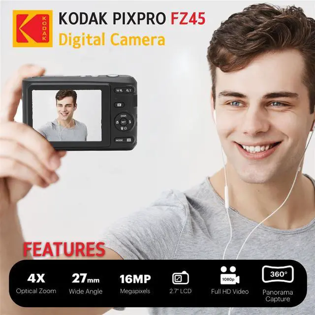 Alt view image 4 of 7 - Kodak PIXPRO FZ45 Digital Camera + Point & Shoot Camera Case + Sandisk 128GB SDXC Memory Card