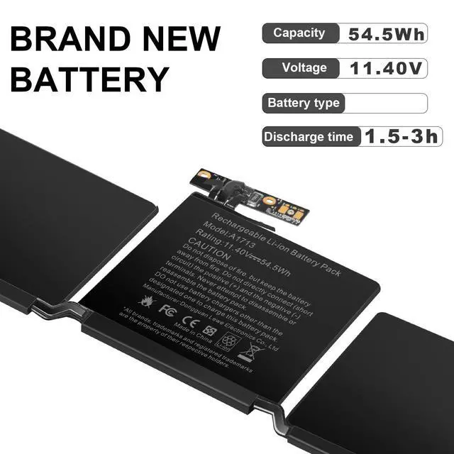 Alt view image 2 of 7 - A1713 A1708 Battery for MacBook Pro 13 inch A1708Late 2016Mid 2017MacBook Pro 13 1 MacBook Pro 14 1 EMC 2978 3164 MPXQ2LL MLL42LL MLUQ2LL MPXR2LL