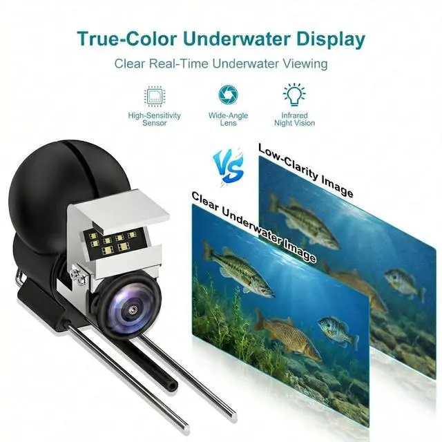 Alt view image 3 of 7 - Underwater Fishing Camera, 5 Inch IPS LCD Screen Fishing Camera w/Infrared Night Vision, 6000mAh Ice Fishing Camera, Portable Fish Finder w/100ft Cable for Ice Lake Boat Kayak Fishing