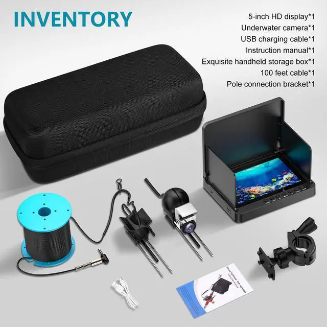 Alt view image 5 of 7 - Underwater Fishing Camera, 5 Inch IPS LCD Screen Fishing Camera w/Infrared Night Vision, 6000mAh Ice Fishing Camera, Portable Fish Finder w/100ft Cable for Ice Lake Boat Kayak Fishing