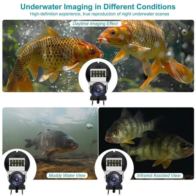Alt view image 7 of 7 - Underwater Fishing Camera, 5 Inch IPS LCD Screen Fishing Camera w/Infrared Night Vision, 6000mAh Ice Fishing Camera, Portable Fish Finder w/100ft Cable for Ice Lake Boat Kayak Fishing