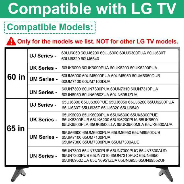 Alt view image 2 of 7 - TV Stand for LG TV Legs, TV Stand Legs Only for LG 60UJ6050 60UK6090 60UM6900 60UN7300 65UJ6300 65UK6090 65UM6900 65UM7300PUA 65UN6950 with Screws, Only for Models We List