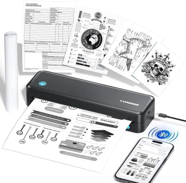 Main image of D820 Inkless Portable Thermal Printer for Travel 8.5" x 11, Black | Wireless Bluetooth Small Compact Mobile Printer for Travel/Office/School/Home, Compatible with iPhone, Tablet & Laptop