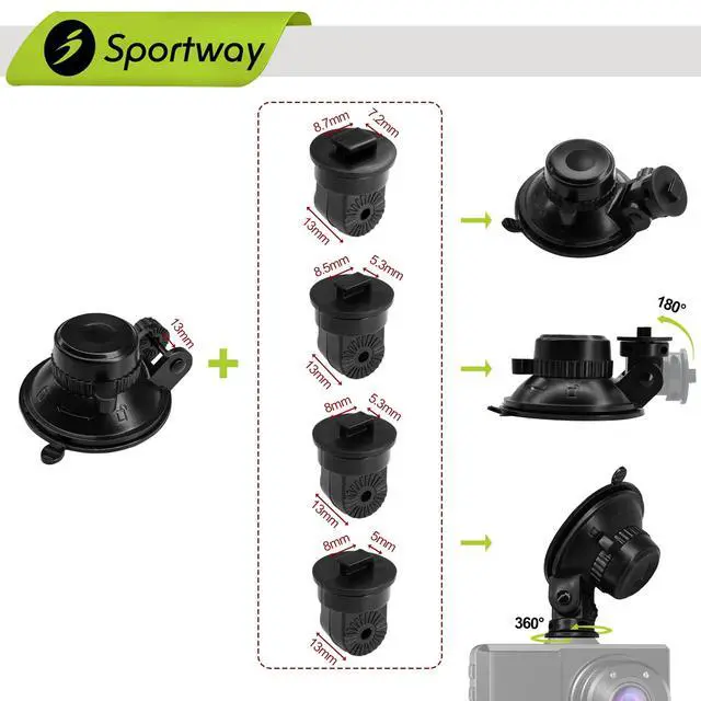 Alt view image 3 of 6 - S504 Suction Cup Dash Cam Mount Holder (5th Gen) with 4pcs 360 Rotating Joints for Apeman Ssontong Biuone iZEEKER HaHoco and Most Other Car Dash Cameras
