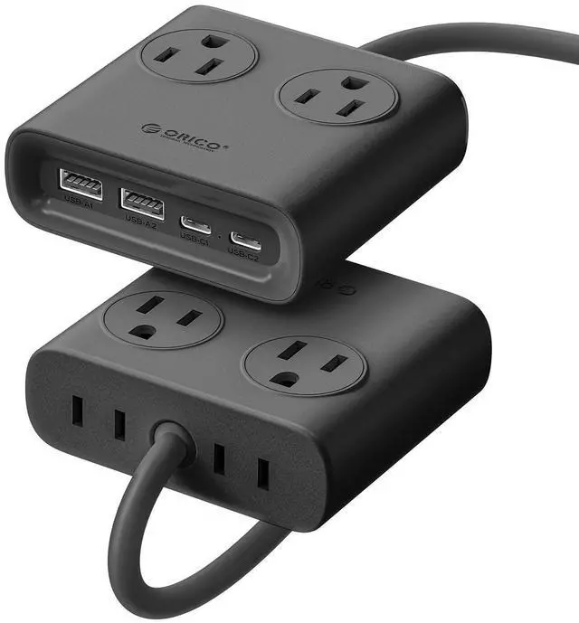 Main image of GaN 8-in-1 Power Strip with 4 AC Outlets, 2 USB-C 2 USB-A Ports | 45° Flat Plug, 5ft Extension Cord, Compact Desktop Charging Station for Cruise, Travel, Home Office, ETL Listed (1 Pack)
