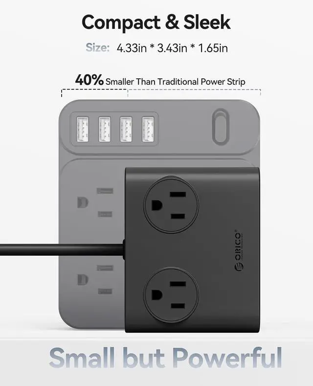 Alt view image 3 of 7 - GaN 8-in-1 Power Strip with 4 AC Outlets, 2 USB-C 2 USB-A Ports | 45° Flat Plug, 5ft Extension Cord, Compact Desktop Charging Station for Cruise, Travel, Home Office, ETL Listed (1 Pack)