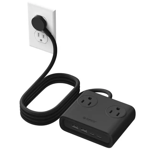 Alt view image 7 of 7 - GaN 8-in-1 Power Strip with 4 AC Outlets, 2 USB-C 2 USB-A Ports | 45° Flat Plug, 5ft Extension Cord, Compact Desktop Charging Station for Cruise, Travel, Home Office, ETL Listed (1 Pack)