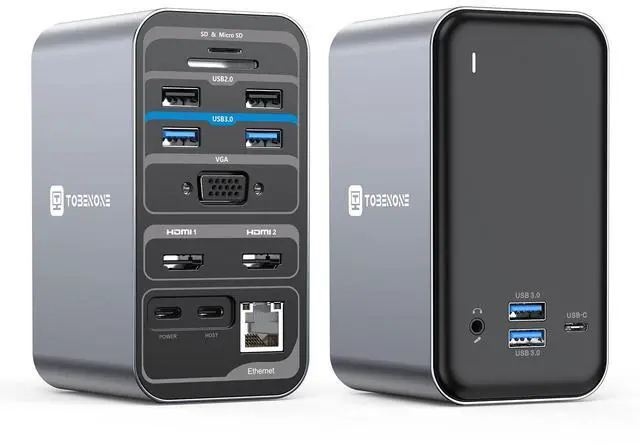 Main image of USB C Laptop Docking Station Dual Monitor Plug and Play 7 USB Port | 2 HDMI+VGA, SD/microSD, Ethernet,Audio, 65W Power Adapter,Dell/Lenovo/HP, for Home Office, Multi-Tasking Workflows