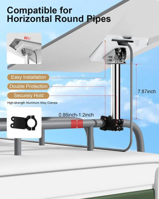 Alt view image 4 of 7 - for Starlink Gen 3 RV Mount 120° Adjustable, 304 Stainless Steel Clamp | for Gen 3 Starlink RV Ladder & Roof Rack Mount V4/Standard 4/Standard 4 X Pole Clamp Mounts for Motorhome, Camper, and Yacht