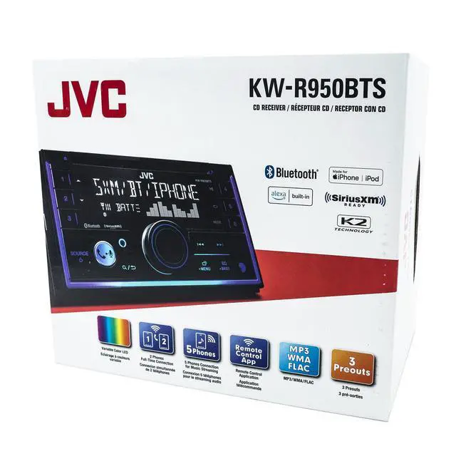 Alt view image 7 of 7 - KW-R950BTS Bluetooth Car Stereo Receiver with USB Port LCD Display - AM/FM Radio - MP3 Player - Double DIN 13-Band EQ (Black)