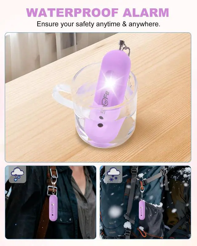 Alt view image 2 of 7 - Personal Safety Alarm for Women - Waterproof Rechargeable Security Alarm - 140dB Extra Loud Siren with SOS Strobe Light - Self Defense Keychain for Women Girls Teens Seniors
