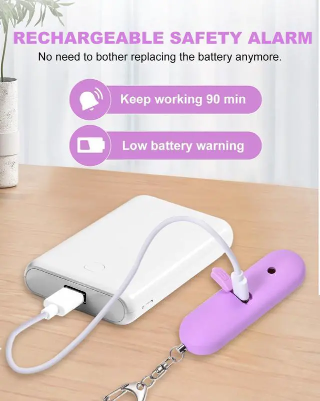 Alt view image 3 of 7 - Personal Safety Alarm for Women - Waterproof Rechargeable Security Alarm - 140dB Extra Loud Siren with SOS Strobe Light - Self Defense Keychain for Women Girls Teens Seniors