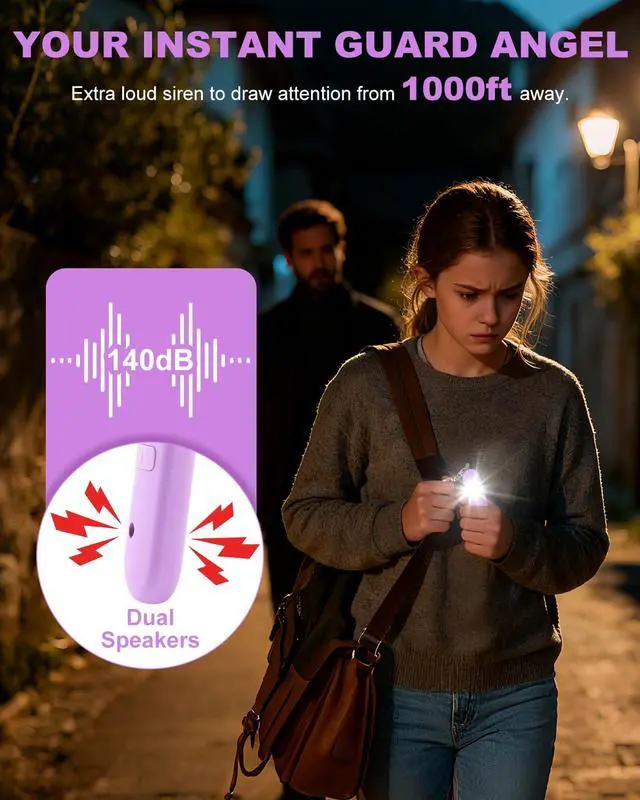 Alt view image 7 of 7 - Personal Safety Alarm for Women - Waterproof Rechargeable Security Alarm - 140dB Extra Loud Siren with SOS Strobe Light - Self Defense Keychain for Women Girls Teens Seniors