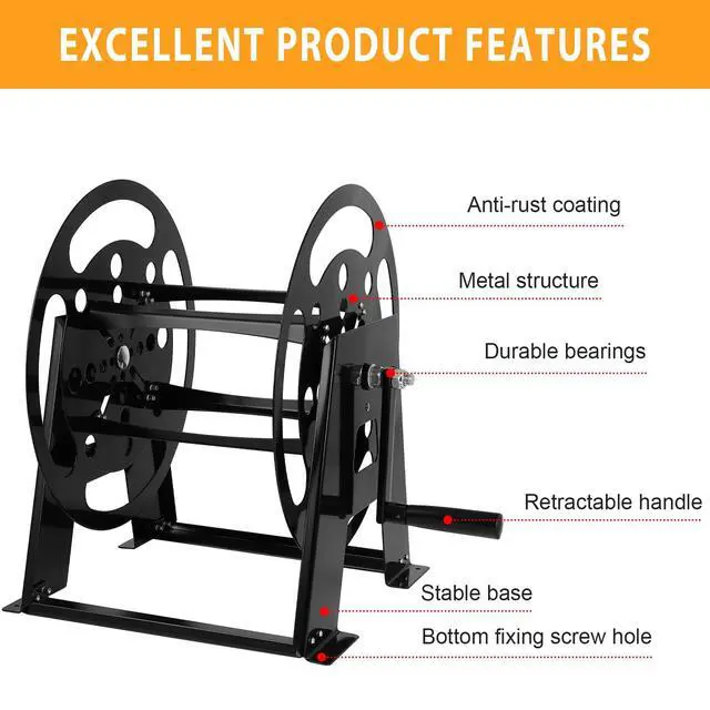 Alt view image 2 of 4 - RV Extension Cord Reel Stand, 50-200 FT RV Extension Cord Reel Holder | with Durable Bearings, Metal Heavy Duty Power Cord Storage Reel with Anti-rust Coating