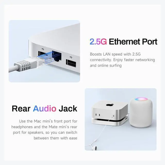 Alt view image 6 of 7 - Mate Mini-A 80Gbps Mac mini M4 Dock & Stand, Dual PCIex2 SSD Slot, Max 16TB Expansion, PD3.0 Port, SD4.0 Card Reader, 2.5G LAN, 2*USB-A 5Gbps for Laptops/Desktop PC/Mini PC