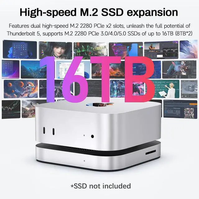 Alt view image 4 of 7 - Mate Mini-A 80Gbps Mac mini M4 Dock & Stand, Dual PCIex2 SSD Slot, Max 16TB Expansion, PD3.0 Port, SD4.0 Card Reader, 2.5G LAN, 2*USB-A 5Gbps for Laptops/Desktop PC/Mini PC