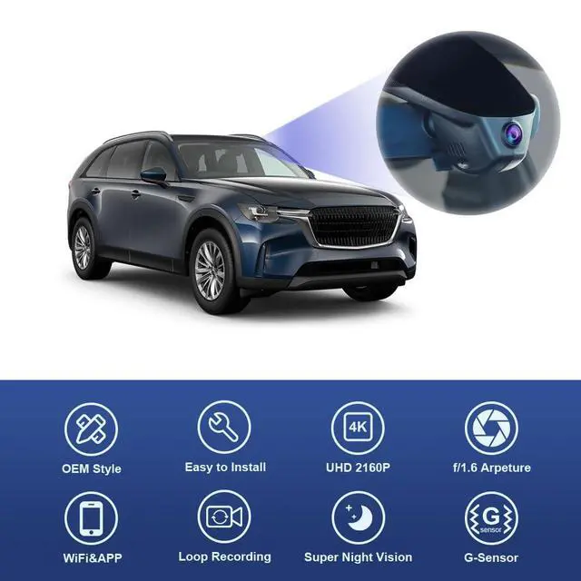 Alt view image 3 of 6 - 4K Dash Cam Suitable for Mazda CX-90 2023-2026 (HD2-6607, Packed with 2 Cables), Integrated OEM Look, 2160P UHD Video, WiFi & APP, Loop Recording, Easy to Use, Parking Sensor, 64GB Card