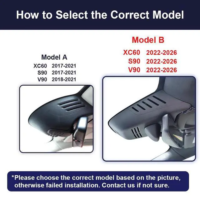 Alt view image 2 of 7 - 4K Dash Cam Suitable for Volvo V90 XC60 S90 2022-2026 B5 B6 T8 (Model B), OEM Factory Look, 2160P UHD Video, Built-in WiFi & APP, Loop Recording, G-Sensor, Easy to Install, 64GB Card