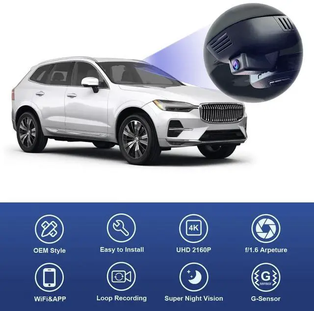 Alt view image 3 of 7 - 4K Dash Cam Suitable for Volvo V90 XC60 S90 2022-2026 B5 B6 T8 (Model B), OEM Factory Look, 2160P UHD Video, Built-in WiFi & APP, Loop Recording, G-Sensor, Easy to Install, 64GB Card
