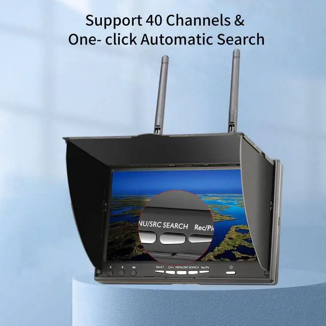 Alt view image 3 of 7 - 7Inch Portable FPV Monitor: 5.8Ghz 7" Screen with DVR 40CH Receiver 800 x 480 LCD Display Built-in Battery for FPV