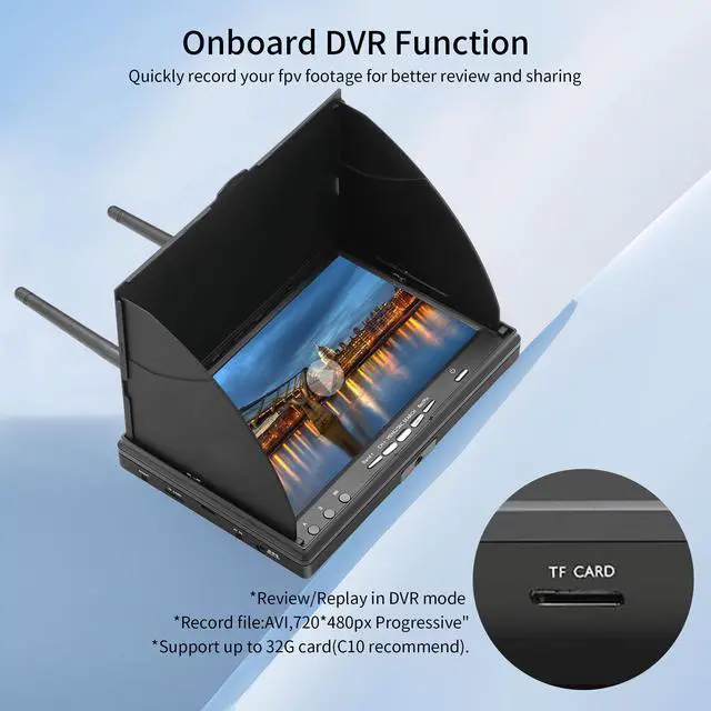 Alt view image 4 of 7 - 7Inch Portable FPV Monitor: 5.8Ghz 7" Screen with DVR 40CH Receiver 800 x 480 LCD Display Built-in Battery for FPV