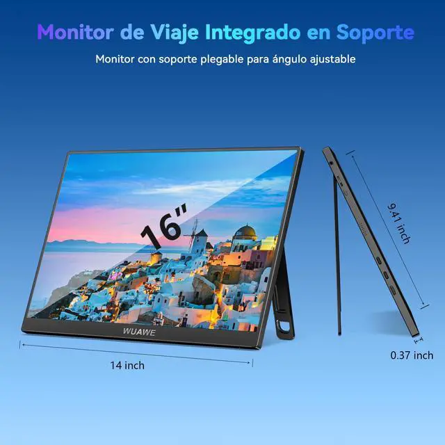 Alt view image 5 of 7 - 16" 1200P 120Hz Portable Monitor, 100% sRGB Portable Gaming Monitor with Built-in Stand,HDR and Freensync, External USB C Monitor for Laptop, PC, Phone, Switch and PS5 (Black)