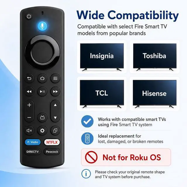 Alt view image 2 of 6 - Voice Remote for FireSeries TV, for Insignia Toshiba TCL Hisense | Bluetooth Pairing, Voice Search and 4 App Keys for FireSeries TVs