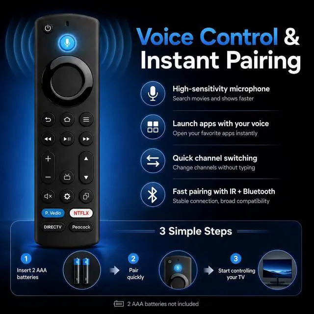 Alt view image 3 of 6 - Voice Remote for FireSeries TV, for Insignia Toshiba TCL Hisense | Bluetooth Pairing, Voice Search and 4 App Keys for FireSeries TVs