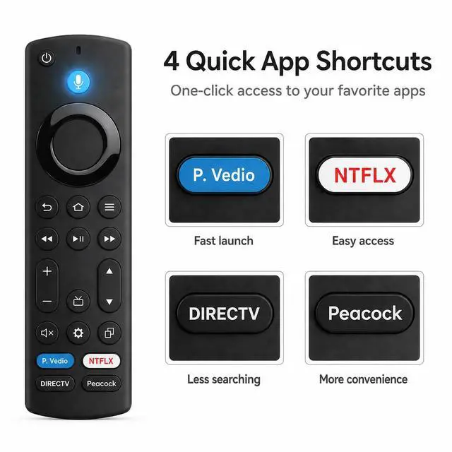 Alt view image 4 of 6 - Voice Remote for FireSeries TV, for Insignia Toshiba TCL Hisense | Bluetooth Pairing, Voice Search and 4 App Keys for FireSeries TVs