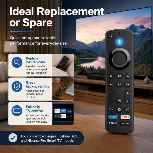 Alt view image 6 of 6 - Voice Remote for FireSeries TV, for Insignia Toshiba TCL Hisense | Bluetooth Pairing, Voice Search and 4 App Keys for FireSeries TVs