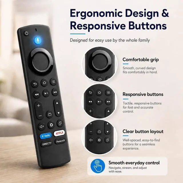 Alt view image 5 of 6 - Voice Remote for FireSeries TV, for Insignia Toshiba TCL Hisense | Bluetooth Pairing, Voice Search and 4 App Keys for FireSeries TVs